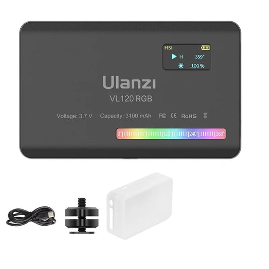 Ulanzi VL120 RGB LED Video Light; Full Color Rechargeable 3100Mah Dimmable 2500-9000K Lamp