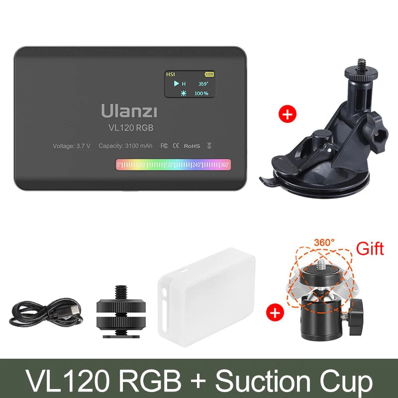 Ulanzi VL120 RGB LED Video Light; Full Color Rechargeable 3100Mah Dimmable 2500-9000K Lamp