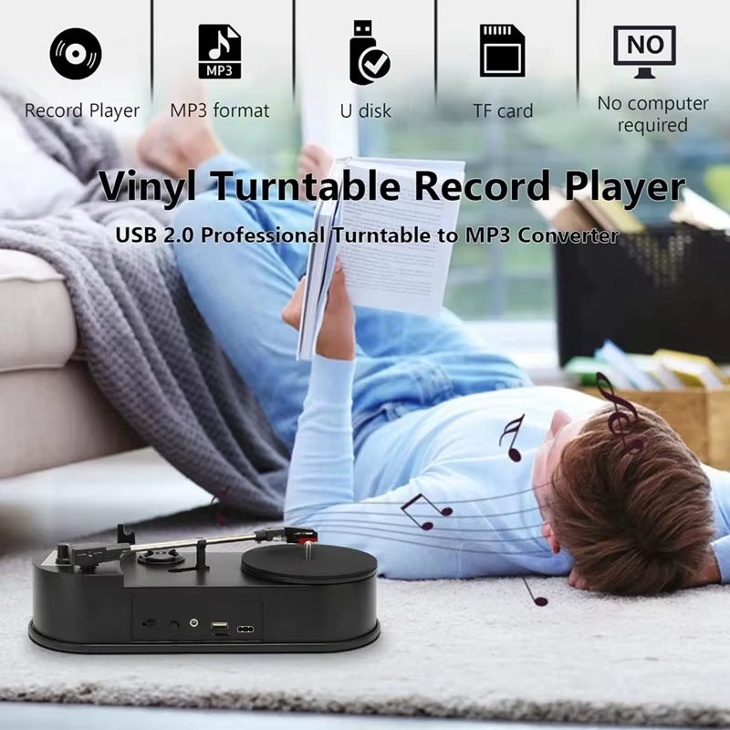 Portable Phonograph 33/45RPM Turntable Player Converter save Vinyl Music Records to MP3 TF Card/Usb Built in Speaker No Need PC