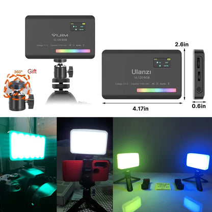 Ulanzi VL120 RGB LED Video Light; Full Color Rechargeable 3100Mah Dimmable 2500-9000K Lamp