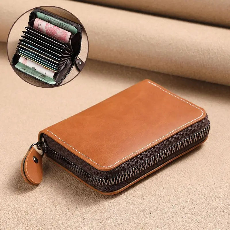 Frosted Leather Multi-Card Slot Cards Holders Wallets High-End Women Men Business Credit ID Card Organizer Zipper Coin Pouch