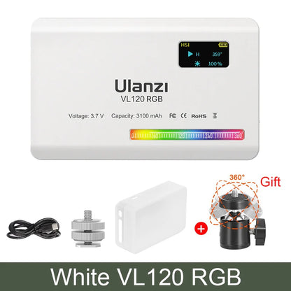 Ulanzi VL120 RGB LED Video Light; Full Color Rechargeable 3100Mah Dimmable 2500-9000K Lamp