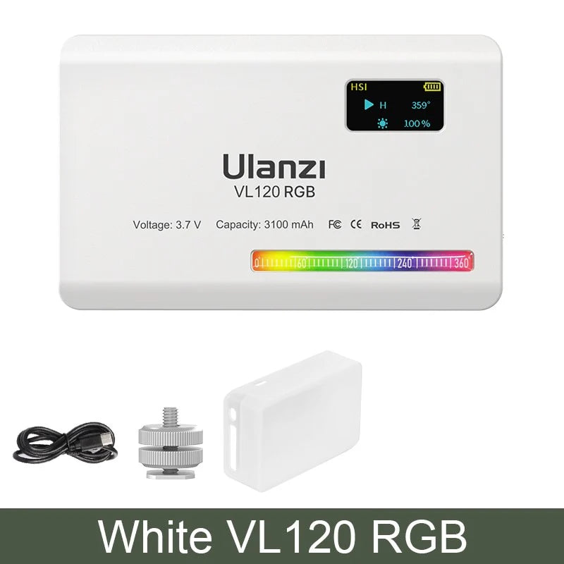 Ulanzi VL120 RGB LED Video Light; Full Color Rechargeable 3100Mah Dimmable 2500-9000K Lamp