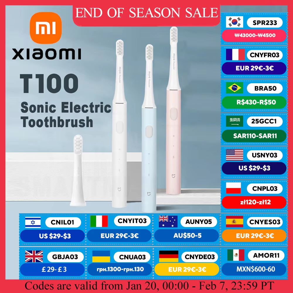 MIJIA Sonic Electric Toothbrush T100,Battery Life 30 Day,16500Rpm Vibration,Usb Rechargeable IPX7 Waterproof Toothbrushes