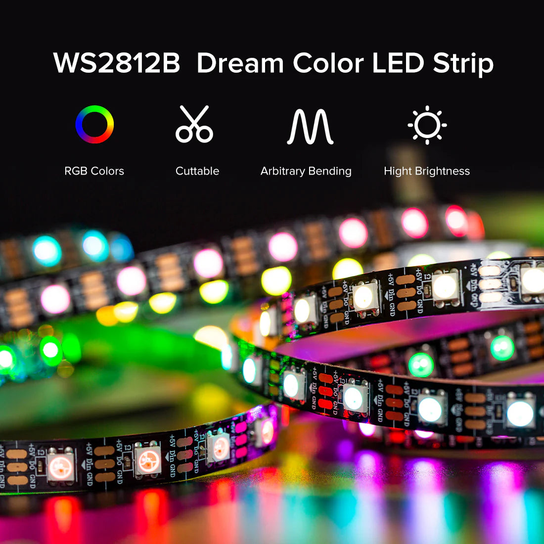 WS2812B RGB IC 5050SMD Pure Gold Led Pixel Strip Flexible Full Color 30/60/74/96/100/144 Pixels/Leds/M DC 5V